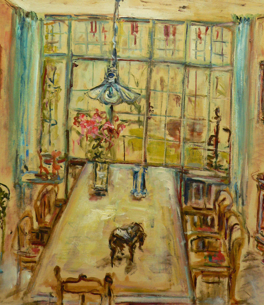 interieur in blauw en flessengroen