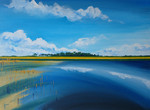 Divers landschap met gele streep aan horizon als bindend element