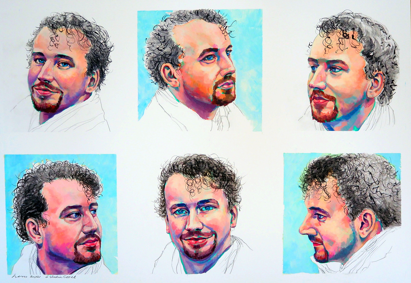 zes portretten van  Corel, kleinzoon.