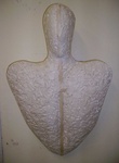 serie Ex-Voto Mexid media : Plaster wire netting and wood . Beelden in plaaster op houten struktuur.
