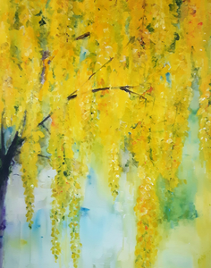 Bloemen op doek met acryl verf en aquarel