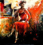 schilderijen in olieverf,aquarel,met zijde en bladgoud.