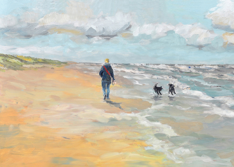 Strandwandelaar met hondjes