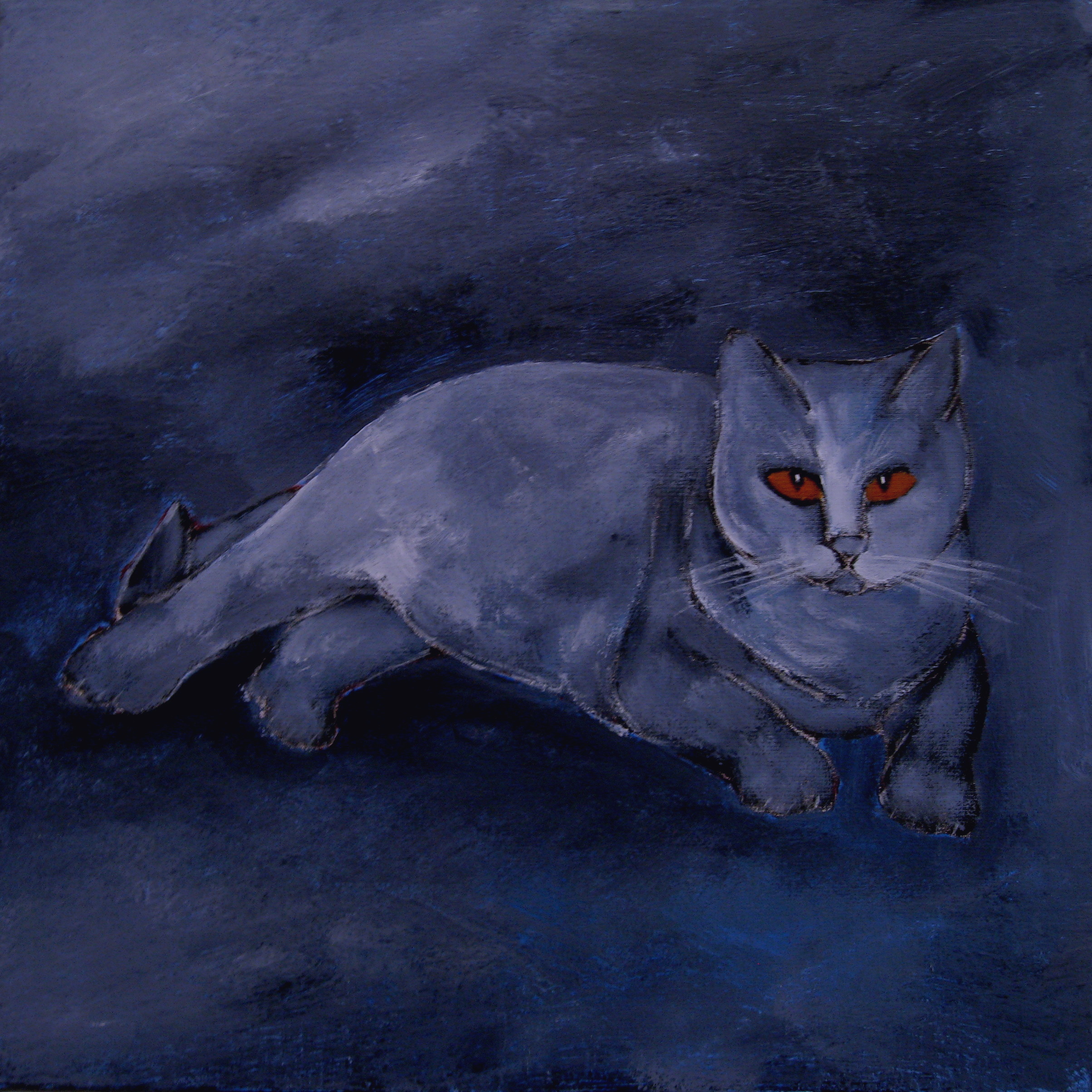 El gato que está triste y azul