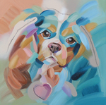 Honden schilderijen in gemengde techniek op canvas