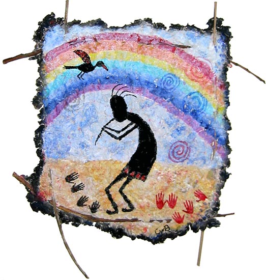 Kokopelli and the rainbow bird