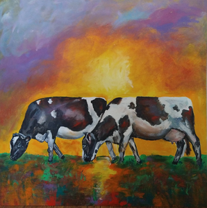 realistische dieren schilderijen van koeien en boerderijdieren
