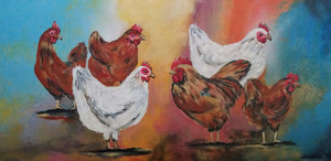 kippen schilderijen en haan schilderij