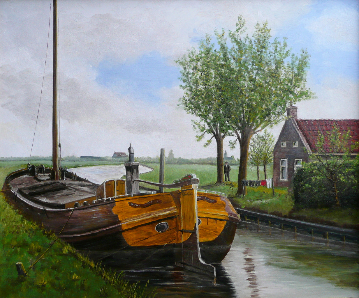 Tjalk in het Friese landschap