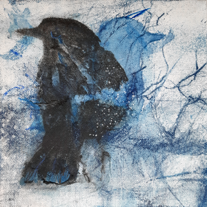 Serie kleine vierkante schilderijen (20x20 cm 3D doek) . Gemengde techniek. 
Vogels en geabstraheerde landschappen.
Vogels maken vrij gebruik van de ruimte, ze zoeken hun eigen ruimte: Stad, land, lucht, aarde of water. Ik speel met de vorm, de beweging, het opgaan in de ruimte. Het worden uiteindelijk mijn eigen vogels, een verbeelding van een gemoedstoestand.