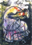 Impressions of the soul -1991 Again and again during lifetime one finds himself in times of trouble and defeat. The painter saves herself, lights a candle in the darkness of her soul and illuminates the chaotic and threatening situation around her with her colors and figures...
