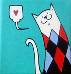 KiekeboeKAT - Ik hou van katten! Deze ontwerpen zijn spontaan ontstaan uit mijn schilderijen en zijn ondertussen een echt merk geworden. Formaat is meestal 10x10cm, acryl en mixed media op canvas en soms op andere materialen. Ook mogelijk in opdracht te maken, info@shethinksincolors.nl