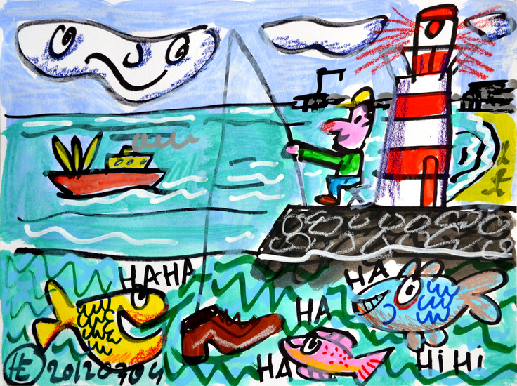 Visser op havenhoofd Scheveningen