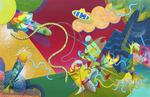 Uit delen van oude zeefdrukken en schilderingen zijn nieuwe composities ontstaan. De collages uit 2016 en later zijn niet alleen opgebouwd uit stukjes zeefdruk maar ook uit allerlei stukken van door mij van te voren met acrylverf geschilderde kleurvellen, structuren en vormen.