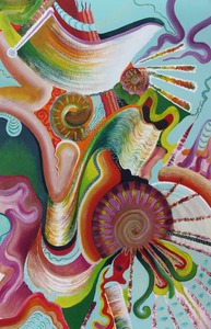Werken op doek en papier in acryl ontstaan vanuit het materiaal