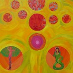 Natuurkunstenares schildert graag met acrylverf. Al haar schilderen hebben een doel. Ze stralen kracht en liefde uit.