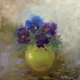 Viooltjes in groen vaasje Viooltjes in groen vaasje