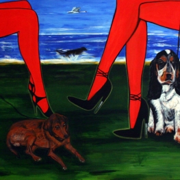 957'TWO WOMEN with Dogs'