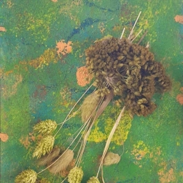 Bloemenschilderij groen/geel Bloemenschilderij groen/geel