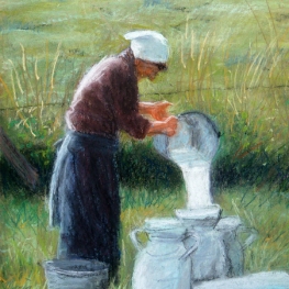 Woman with milk cans Woman with milk cans