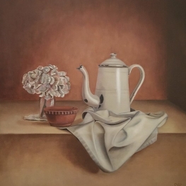Koffiepot met hortensia Koffiepot met hortensia