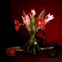 Bloemen in groen glas Bloemen in groen glas
