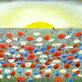 23 Een veld met margrieten, klaprozen en korenbloemen. 23 Een veld met margrieten, klaprozen en korenbloemen.