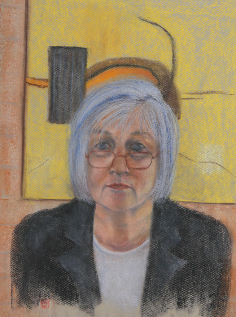 zelfportret tekening in pastelkrijt