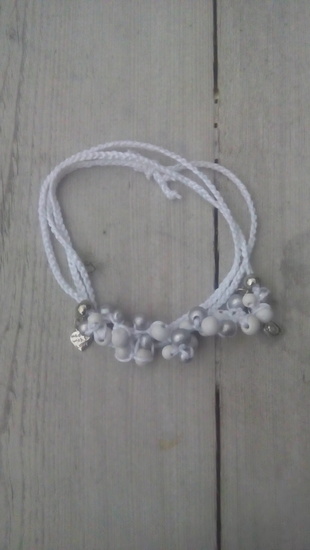 Ibiza armband gehaakt kralen/bedels wit/zilver