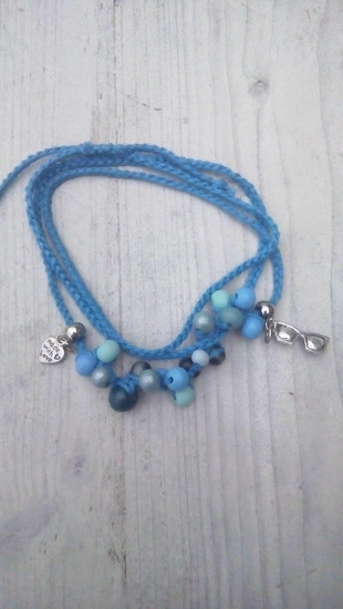 Ibiza armband gehaakt kralen/bedels blauw