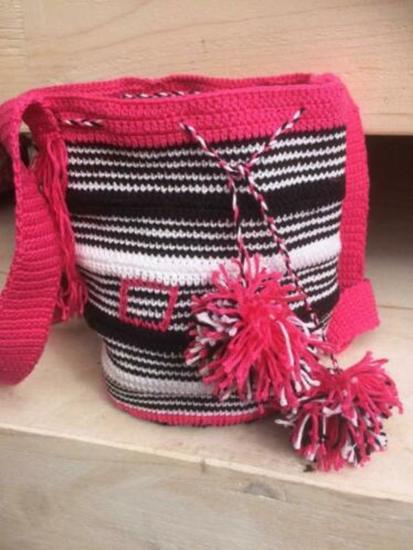 Tasje boho pink stripe