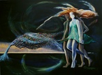 Irish dancing concentrates on a calm upper body but vigorous leg and footwork. The costumes are very colourful. My paintings have tended to become more abstract as I continue new works in this theme. <bClick on a painting to enlarge and then move the mouse over the image to zoom</b>