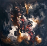 These paintings are inspired by Icelandic subglacial and marine volcanic eruptions and the peculiar rock formations and not least the molecular building blocks within them. The result is a series of abstract works which reflect all of these elements. <bClick on a painting to enlarge and then move the mouse over the image to zoom</b>