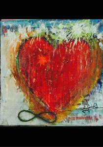 Symbolisch Hart 'Oneindig in Liefde verbonden'. Een schilderij met een Hart en een Lemniscaatsymbool, dat staat voor liefde en verbinding. Hart Art