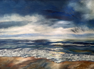 Ik loop graag langs het strand en door de duinen. Het water, de lucht en het licht, maar ook het blauwe touw dat aangespoeld is, vormen een inspiratiebron. Op reizen zie ik het liefst rotsen, uitlopend in zee. Vaak neemt een schilderij een loopje met me en ontstaan er dingen bij verrassing.