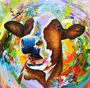 Anita schildert sinds 1996 koeien, portretten van de koeien van het melkveebedrijf waar zij opgroeide. In eerste instantie figuratief- realistisch, later op kleurrijke figuratief- expressionistische wijze. Anita Ammerlaan schildert deze kleurrijke schilderijen ook in opdracht.