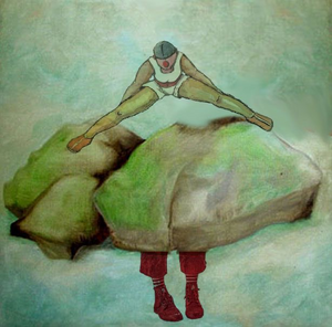 het nieuwe werk bevat dezelfde technieken, n.l. mixed media.
Een combinatie van fotografie, tekeningen en aquarel