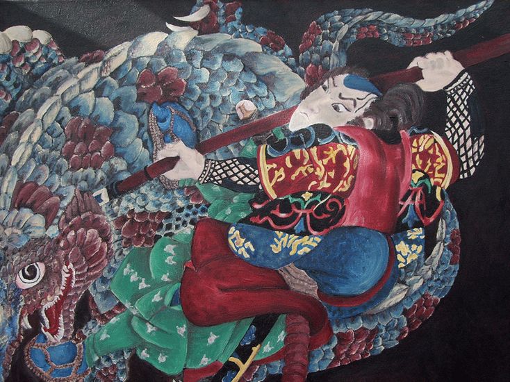 Miyamoto Musashi vechtend met Nue