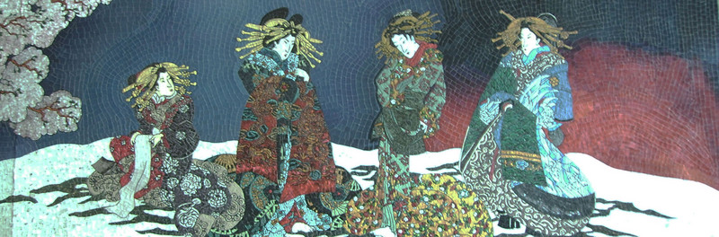 Japanse vrouwen bij zonsondergang