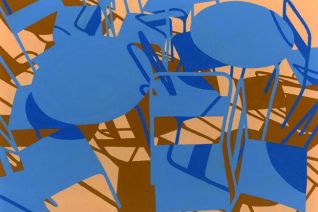 Blauwe stoelen met ronde tafels Blauwe stoelen met ronde tafels