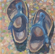 Slippers op grindtegels Slippers op grindtegels