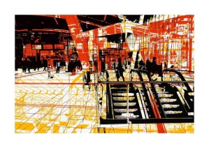 Stationshal Utrecht Centraal-digitale print van Hilly van Eerten; te koop Stationshal Utrecht Centraal-digitale print van Hilly van Eerten; te koop