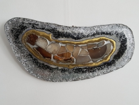 geode zilver zwart met plakjes bruine edelsteen geode zilver zwart met plakjes bruine edelsteen