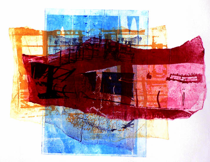 Daniel Meijerplein II - monotype, kleurrijke grafische prent