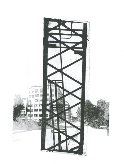 Hijskraan in Bullewijk, Amsterdam Zuid-Oost 1. - mono-print zwart/wit