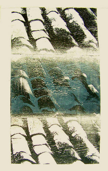 Dakpannen in zwart grijs en wit - moderne monotype techniek, vanuit foto's geprint