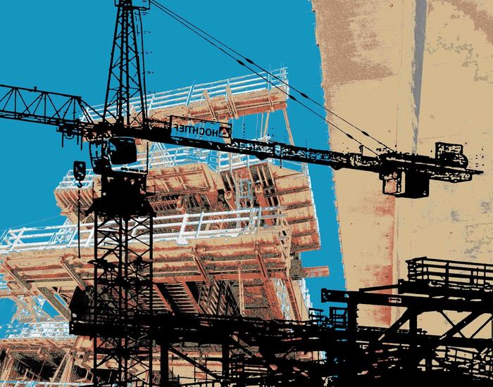 modern building activities and Dutch architecture; art-print: viaduct is growing