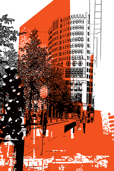 Den Haag in zwart en oranje,- digitale art print
