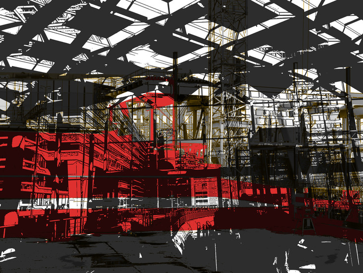 Bouw bij Postgebouw 2,- digitale art print