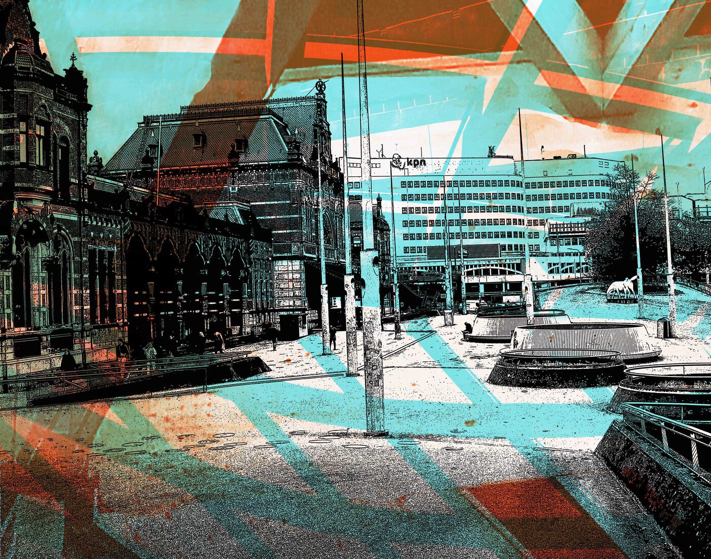 'Op het Stationsplein Groningen'- digitale collage print